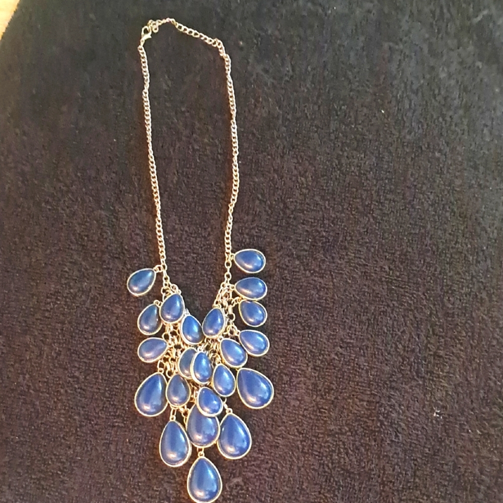 Blue and Silver Necklace with Cascading Gemstones